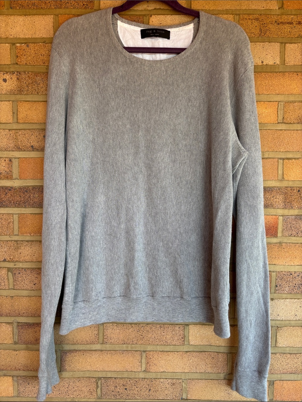 rag & bone 100% Cotton Long Sleeve Light Gray Crewneck Sweater